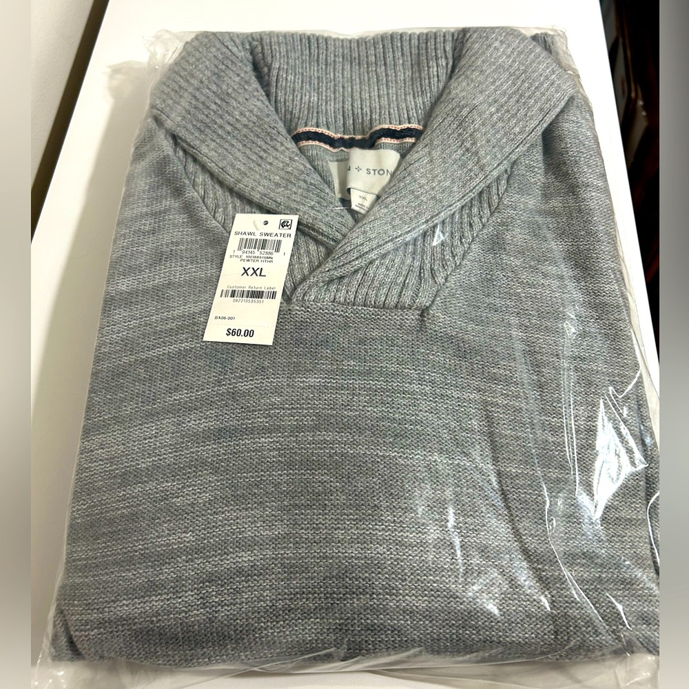 Sun + Stone Men's Gray Shawl Collar‎ Sweater - Picture 2 of 4